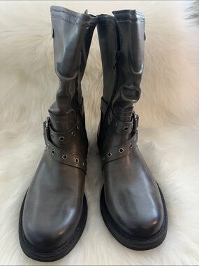 Zodiac Gray Buckle Strap Mid-Calf Boots